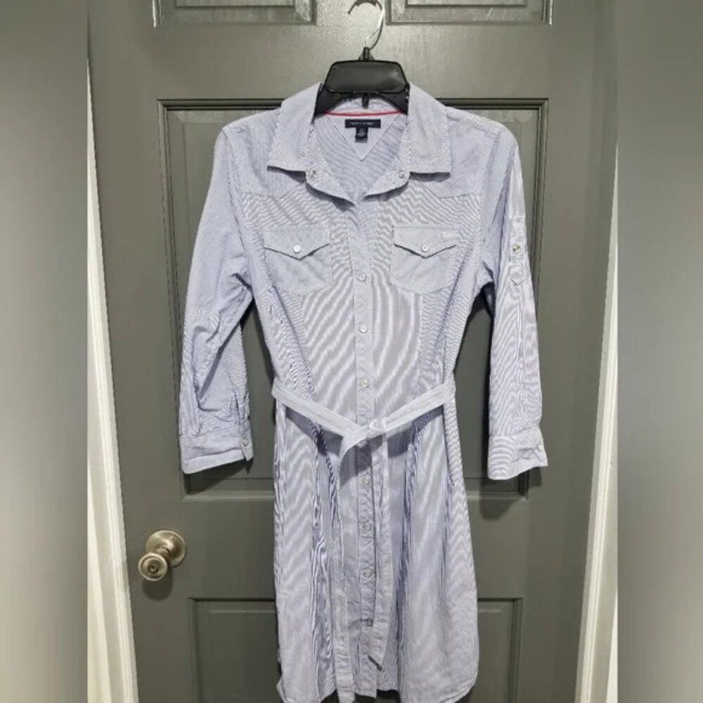 Tommy Hilfiger Classic Oxford Pinstripe Button Down Shirt Dress Med